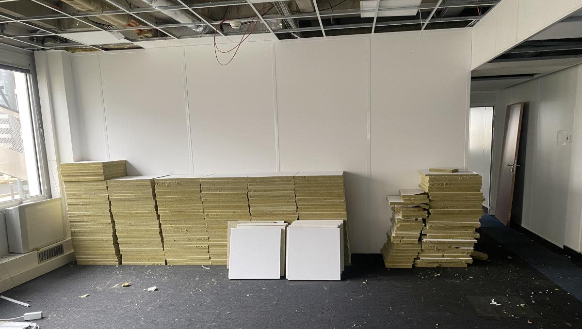 Ceiling tiles used in the French Demonstrator work in Paris, France