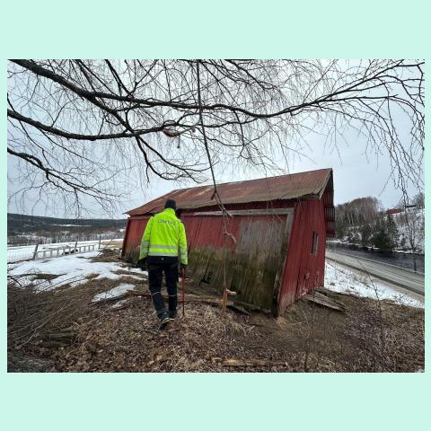 A disused timber barn to be utilised for reclaimed timber as part of the Norwegian Demonstrator project.