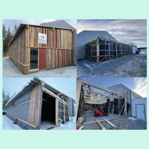 Pilot building for textile sorting. Reuse of glulam, nailplate- frames, barnwood and planks from the SIRKTRE project